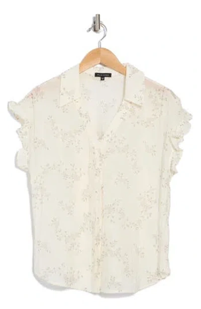 Pleione Floral Short Sleeve Button-up Shirt In Ivory Light Stencil Floral