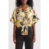 Pleione Front Tie Textured Popover Top In Multi