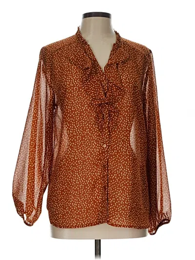 Pre-owned Pleione Long Sleeve Blouse In Brown