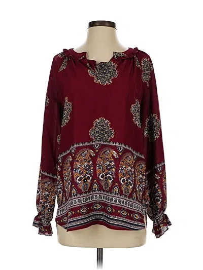 Pre-owned Pleione Long Sleeve Blouse In Burgundy