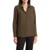 Pleione Long Sleeve Pocket Tunic Shirt In Olive/black Stripe