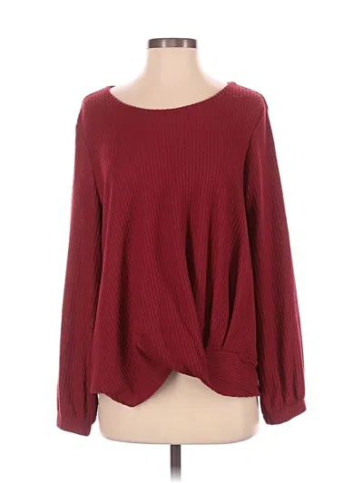 Pre-owned Pleione Long Sleeve Top Burgundy Boatneck Tops