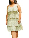 PLEIONE PLUS WOMENS FLORAL TIERED COCKTAIL AND PARTY DRESS