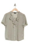 Pleione Ruffle Front Button Top In Sage Cream Daisy Print