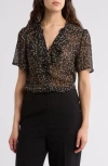 Pleione Ruffle Short Sleeve Button-up Top In Black Ivory Ditsy Floral