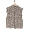 Pleione Ruffle Smocked Sleeveless Top In Stone Stencil Floral