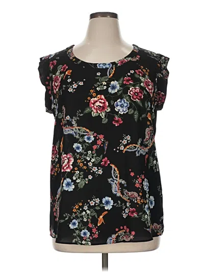 Pre-owned Pleione Short Sleeve Blouse In Black