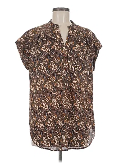 Pre-owned Pleione Short Sleeve Blouse In Brown