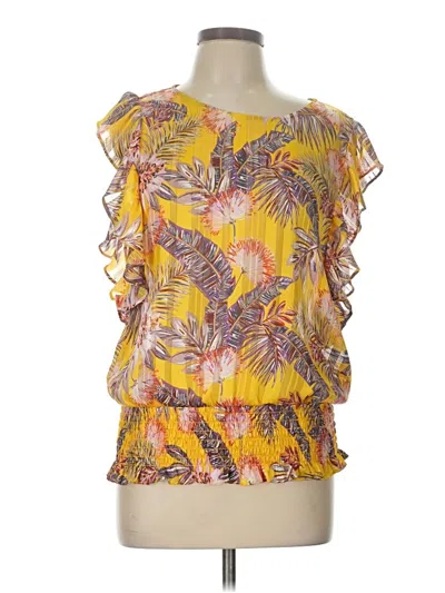 Pre-owned Pleione Short Sleeve Blouse In Yellow