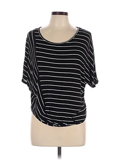 Pre-owned Pleione Short Sleeve Top Black Stripes Pattern Scoop Neck Tops