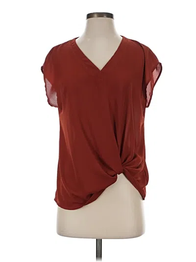 Pre-owned Pleione Short Sleeve Top Burgundy Plunge Neckline Tops
