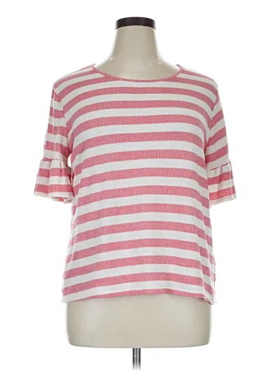 Pre-owned Pleione Short Sleeve Top Pink Stripes Pattern Boatneck Tops