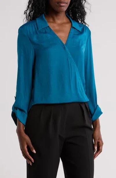 Pleione Surplice V-neck Top In Teal