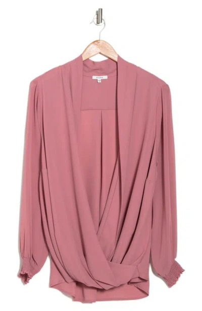 Pleione Surplice Wrap Long Sleeve Blouse In Rose