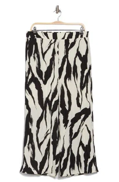 Pleione Textured Wide Leg Pull-on Pants In Cream/black Paint Stroke