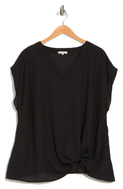 Pleione Twisted Hem Hi-low Top In Black