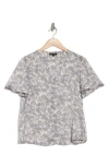 Pleione V-neck Button Top In Grey/ecru Abstract Flrl