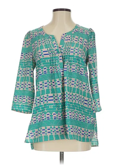 Pre-owned Plenty By Tracy Reese 3/4 Sleeve Blouse In Blue