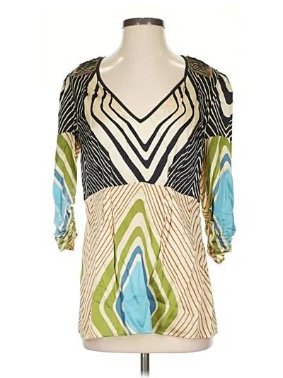 Pre-owned Plenty By Tracy Reese 3/4 Sleeve Silk Top Green V Neck Tops