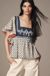 Plenty By Tracy Reese Easy Square-neck Peasant Blouse In Blue