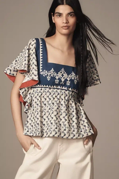 Plenty By Tracy Reese Easy Square-neck Peasant Blouse In Blue