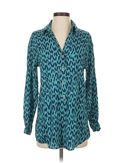 Pre-owned Plenty By Tracy Reese Long Sleeve Blouse In Teal