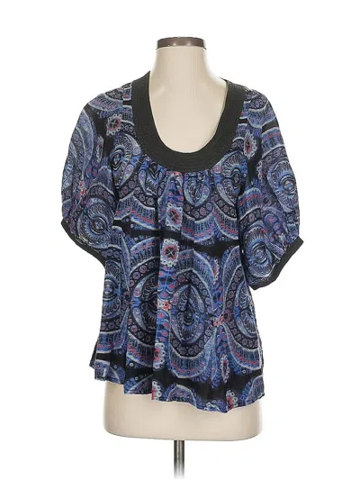 Pre-owned Plenty By Tracy Reese Short Sleeve Silk Top Blue Scoop Neck Tops