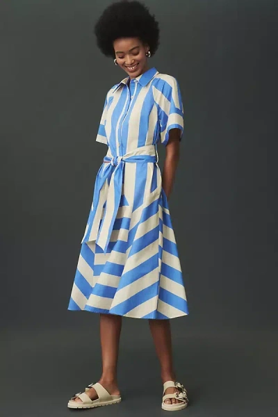 Plenty By Tracy Reese Short-sleeve Tie-waist Midi Dress In Blue