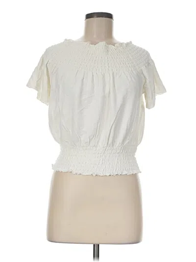Pre-owned Plenty By Tracy Reese Short Sleeve Top Ivory Ruffles Neckline Tops