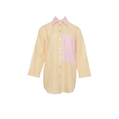 Plié Women's Yellow / Orange / Pink Striped Linen Shirt – Yellow Strawberry