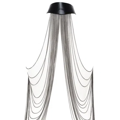 Plik X Haya Women's Black Long Leather And Chain Necklace-harness Zaha