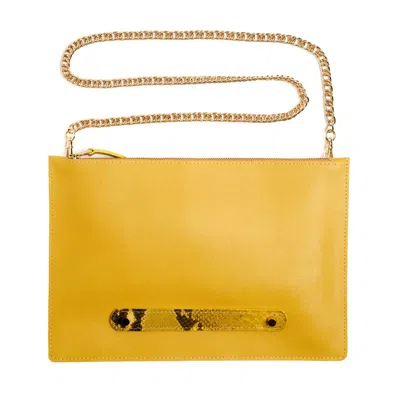 Plik X Haya Women's Classic Crossbody Leather Clutch With Chain-yellow In Multi