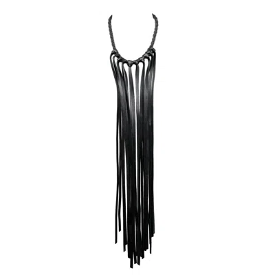 Plik X Haya Women's Long Black Leather Fringe Necklace-lima