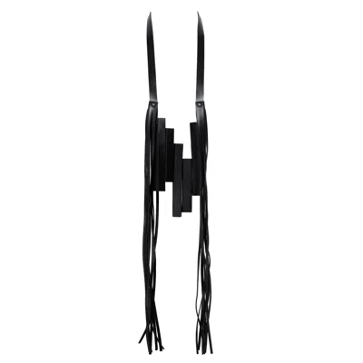 Plik X Haya Women's Long Black Leather Fringe Necklace-pipe
