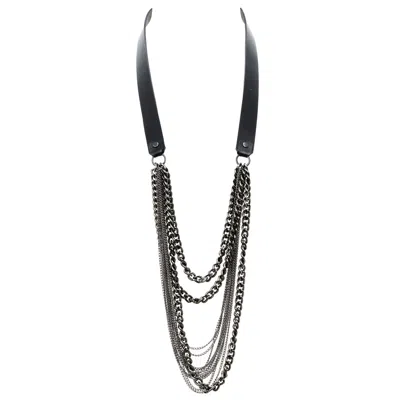 Plik X Haya Women's Long Leather Chain Multi-layer Necklace-zaha In Black