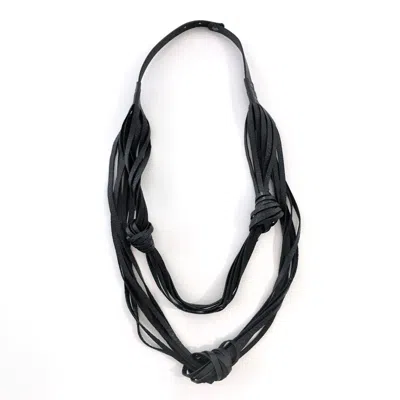 Plik X Haya Women's Long Leather Fringe Necklace - Knot In Black