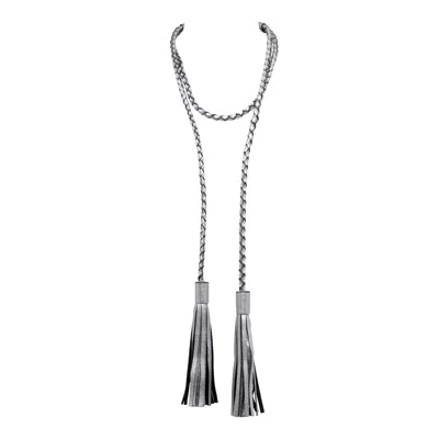 Plik X Haya Women's Long Leather Necklace With Tassels- Amazon Silver In Multi