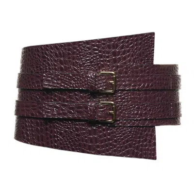Plik X Haya Women's Neutrals Wide Leather Waist Corset Belt Plum Color-petra In Black/purple