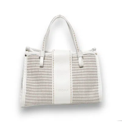 Plinio Visona' A Bag With Two Straw Handles And Tan Leather Profiles In White