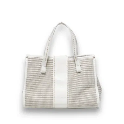Plinio Visona' Bag With Two Straw Handles And White Leather Profiles