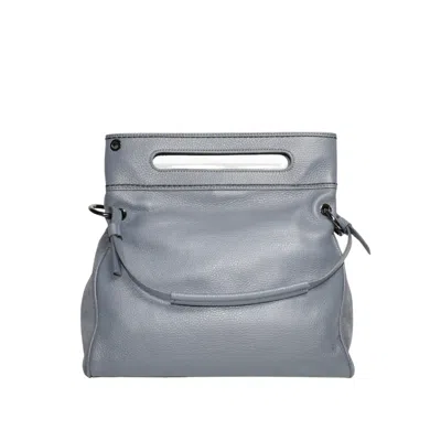 Plinio Visona' Hammered Leather And Suede Two-handle Flap Bag In Grey