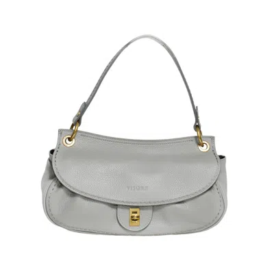 Plinio Visona' Hammered Leather Grey Shoulder Bag