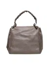 Plinio Visona' Shoulder Bag With Curled Handle In Mud Textured Leather In Gray