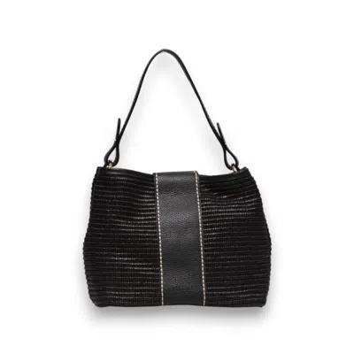 Plinio Visona' Straw Shoulder Bag With Black Leather Profiles
