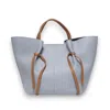Plinio Visona' Two-handled Shopping Bag With Leather Shoulder Strap In Light Blue Leather In Blue