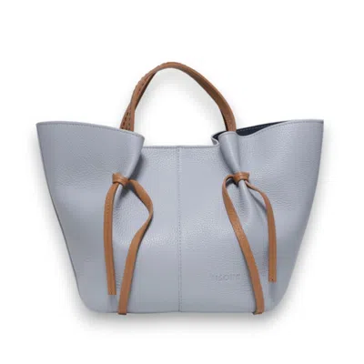 Plinio Visona' Two-handled Shopping Bag With Leather Shoulder Strap In Light Blue Leather
