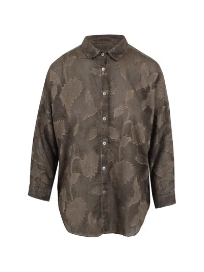 Ploumanac'h Floral-jacquard Long-sleeve Shirt In Brown