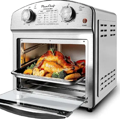 Plumchef 12.5 Quart 7-in-1 Convection Toaster Oven, 1500w, Stainless Steel, With 5 Pre-set Menus - Roast, Bak