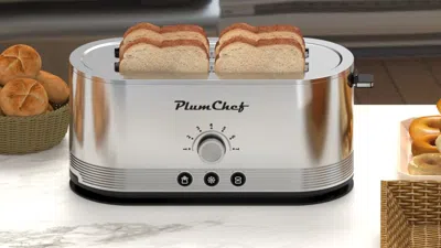 Plumchef 4-slice Toaster, 7 Browning Settings, Defrost/reheat Functions, Removable Crumb Tray, Full Body Stai In Silver