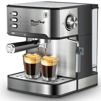 Plumchef Espresso Machine 20 Bar Professional Compact Homehold Coffee Espresso Maker With Milk Frother Steam  In Silver